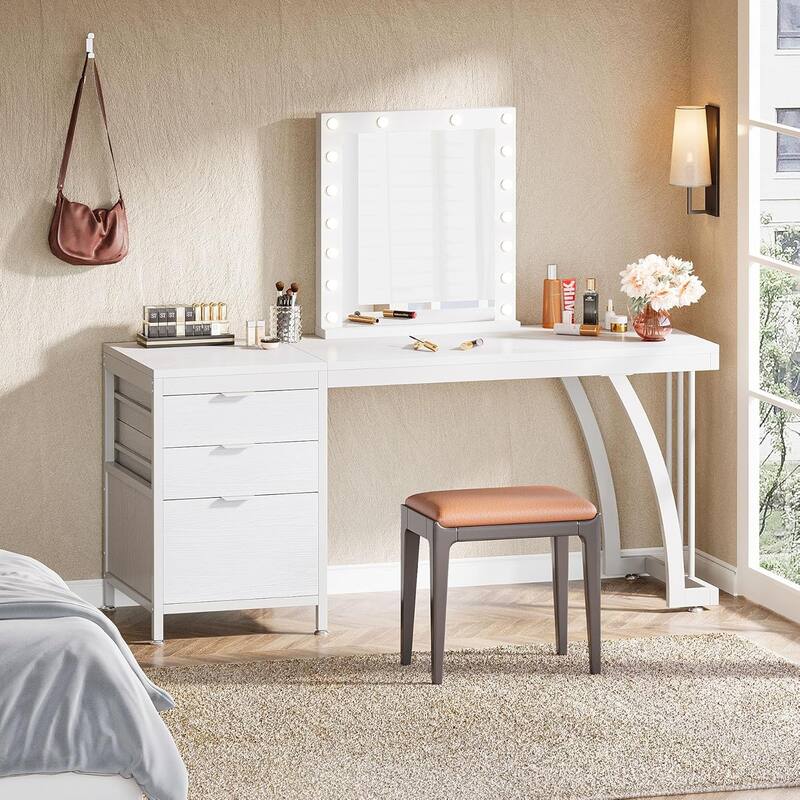 Vanity Desk 59" Dressing Table, Chic Makeup Desk with 3 Reversible Drawers for Bedroom, Home Room