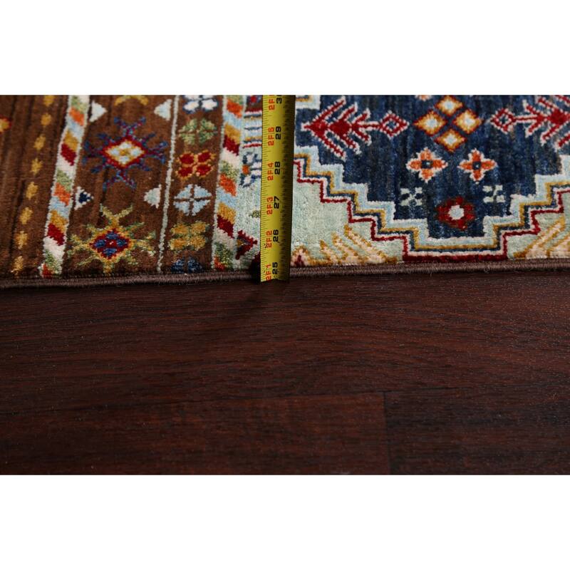 Brown Geometric Kazak Persian Living Room Area Rug Wool Hand-knotted - 6'9" x 9'9"