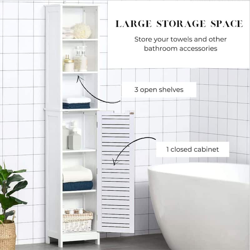 Miami White Tall Bathroom Storage Cabinet Slim Linen Cabinet - 13 7/8"L x 10.4"W x 68"H