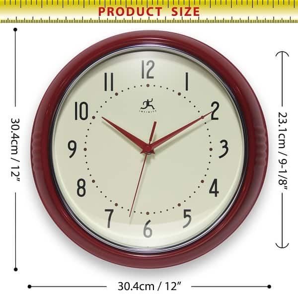 dimension image slide 14 of 29, Infinity Instruments Round Retro Kitchen Wall Clock by Infinity Instruments