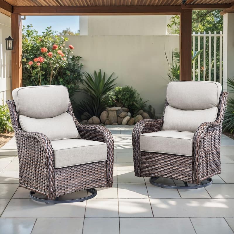 Arcadia Wicker Patio Swivel Glider Chairs with 6-Inch Cushions (2-Pack)