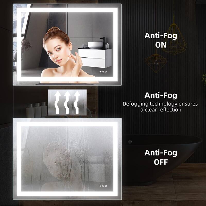 LED Bathroom Mirrorwith Front and Backlight, Stepless Dimmable Wall Mirrors with Anti-Fog