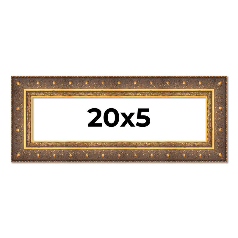 20x5 Frame Gold Real Wood Picture Frame inches Interior Frame Depth 1 inches Museo Bronze Ornate Photo Frame with UV Acrylic