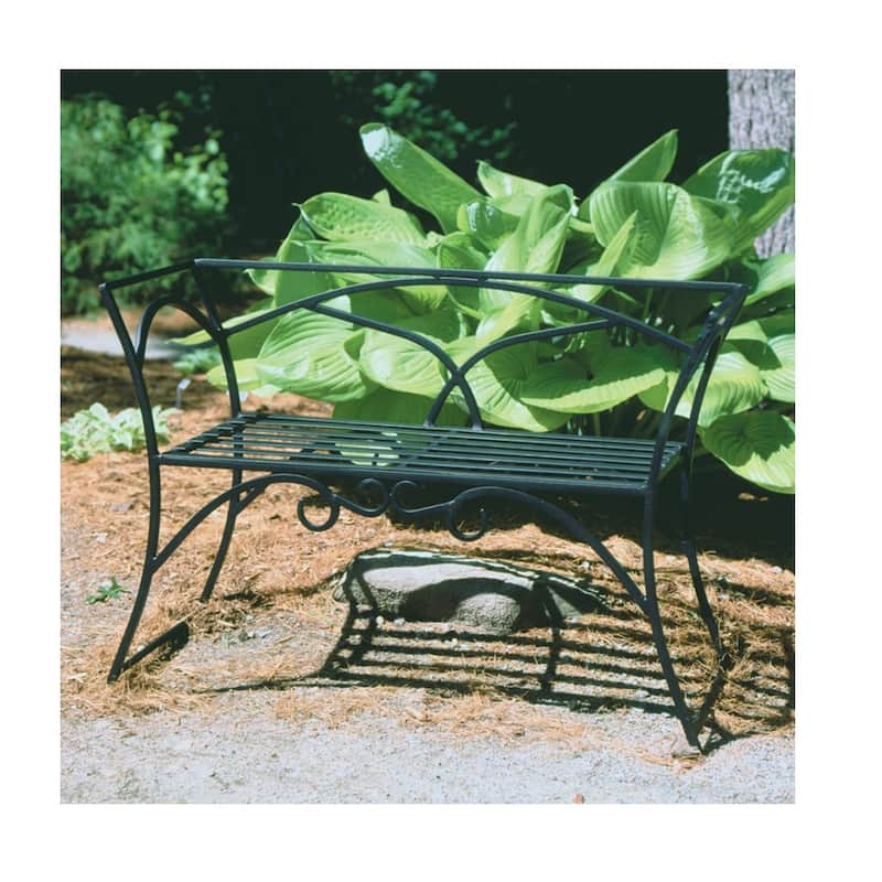Achla Designs Wrought Iron Curved Arbor Bench With Backrest, 26.5 Inch Tall, Black Powder Coat Finish
