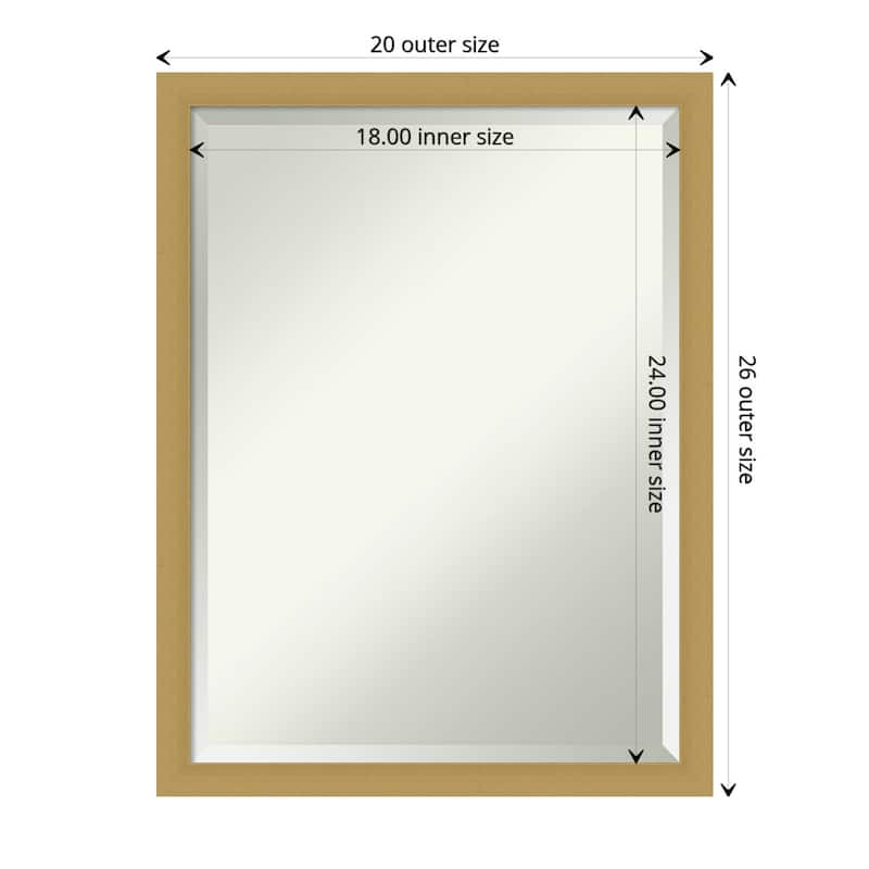Beveled Bathroom Wall Mirror - Grace Brushed Narrow Frame - Outer Size: 20 x 26 in - Grace Brushed Gold Narrow