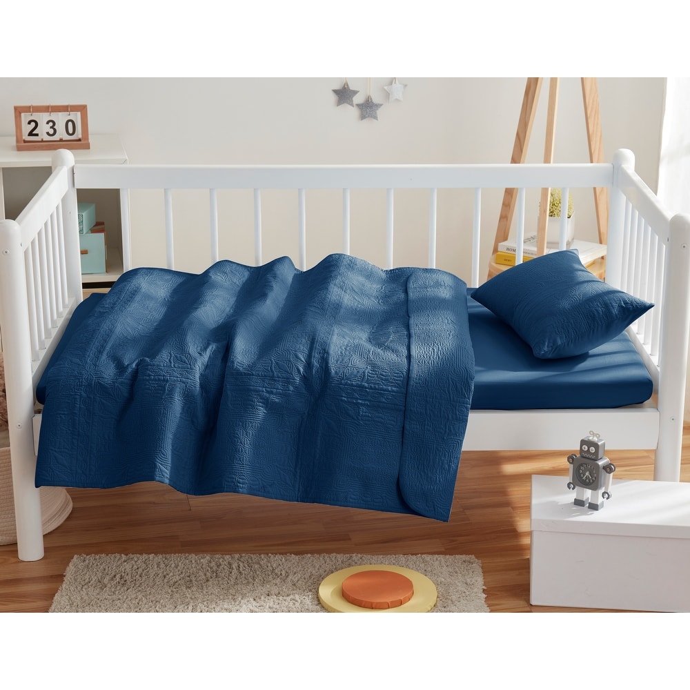 Empyrean Grid Weave Toddler Bedding Set, 3PC Bedspread Set - All Season Quilted Comforter, Fitted Sheet, and Pillow Sham