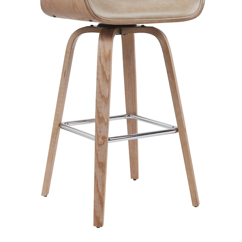 Tyler Mid-Century Swivel Bar Stool, Upholstered Counter Height Chair with Bentwood Legs