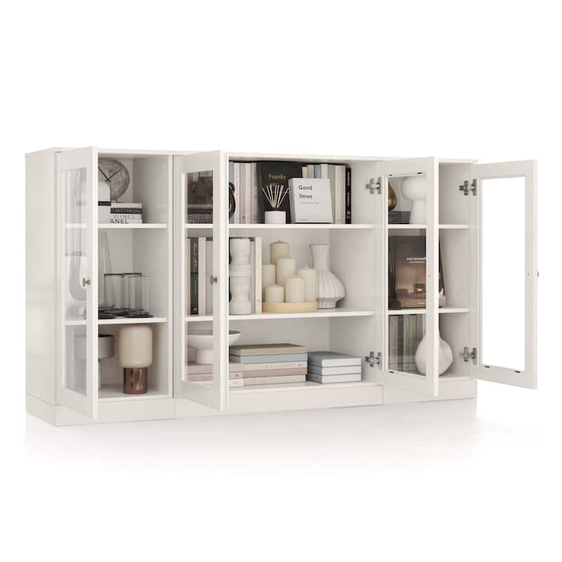 Palace Imports 100% Solid Wood 65" Sideboard with Clear Glass Doors and Adjustable Shelves