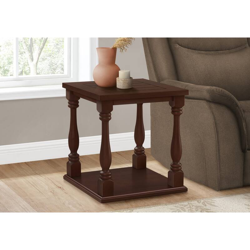 Accent Table, 2 Tier, End, Side Table, Square, Nightstand, Bedroom, Lamp, Brown Veneer, Traditional