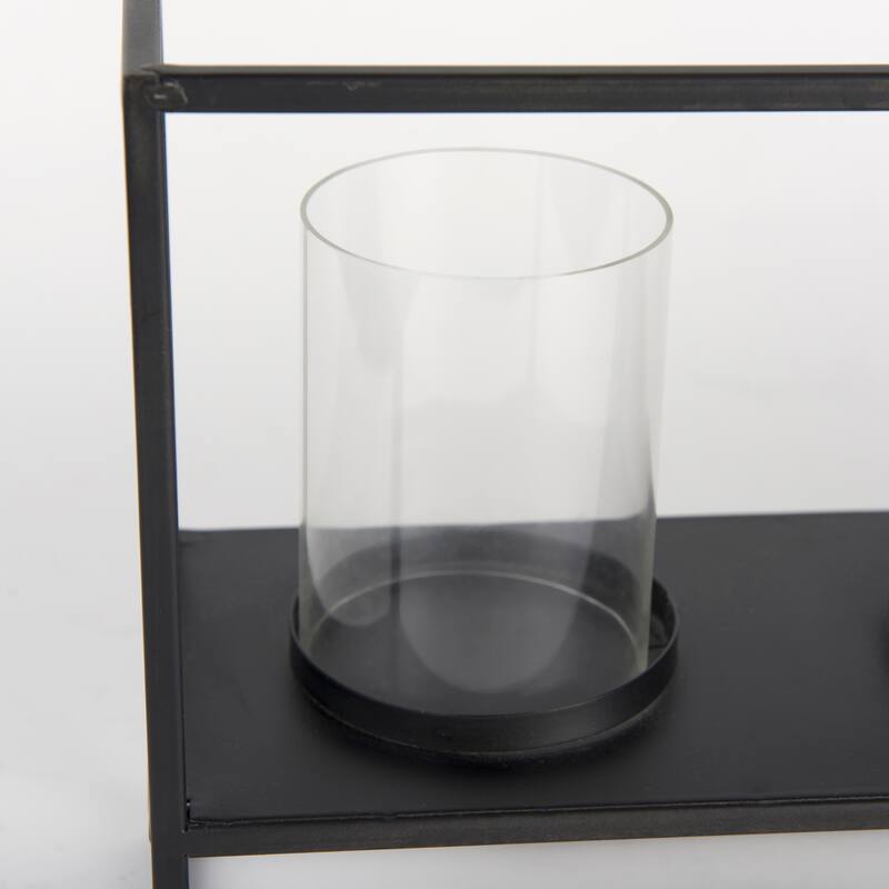 Cindy Matte Black Metal With Hurricane Glass 5 Candle Holder