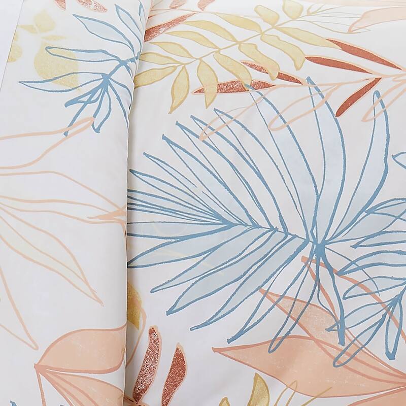 Tropic Leaf Oversized Comforter Set - Queen - Cream - 3 Piece