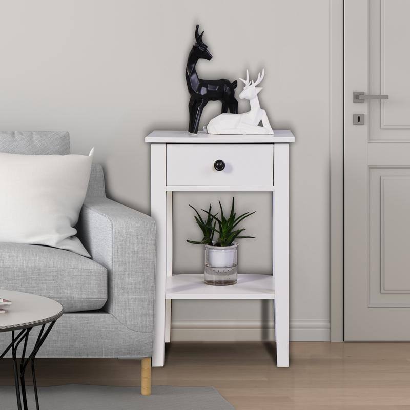 White Bathroom Floorstanding Storage Table with a Drawer Bed