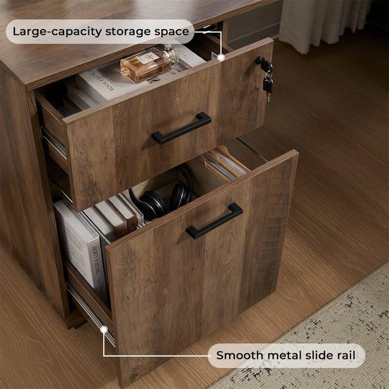 71'' L-Shaped Lift Top Home Office Desk with Storage Drawers ,File Cabinet and Convenient Charging