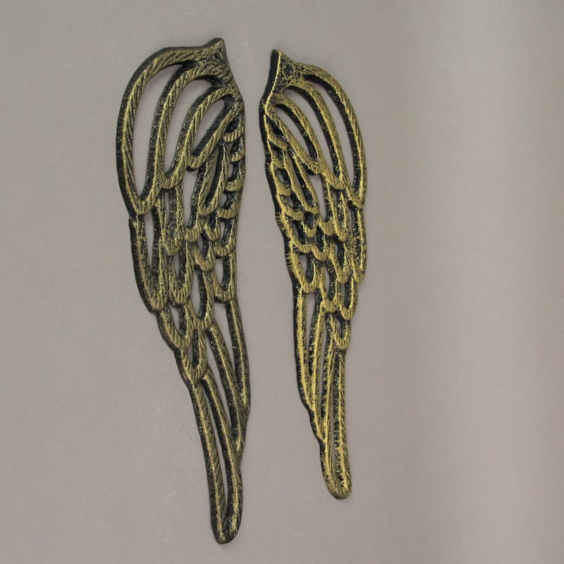 Antique Cast Iron Set Of Angel Wings Wall Sculpture Rustic Home Decor