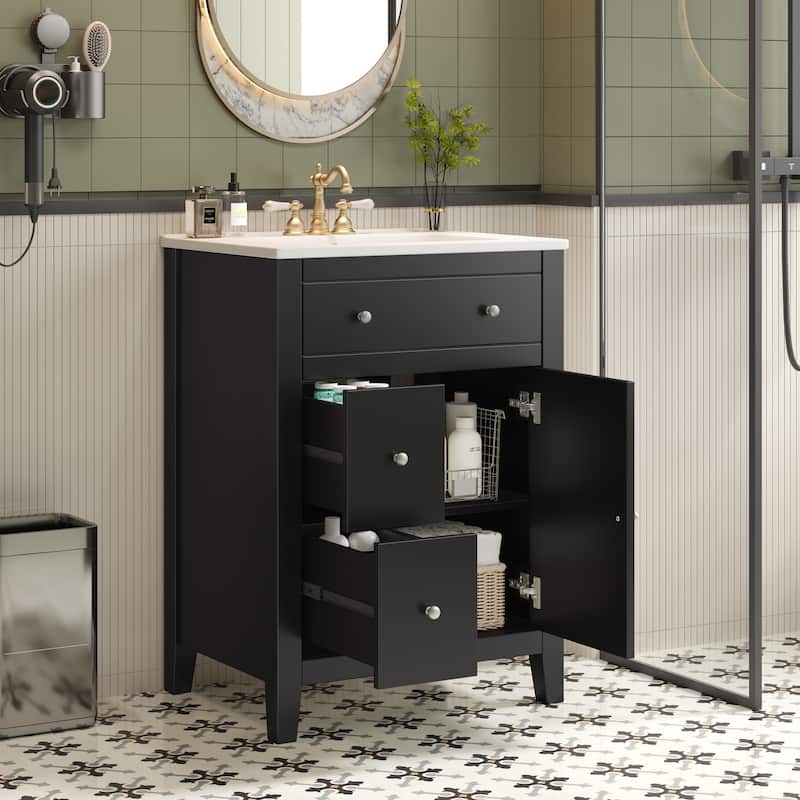 Roomfitters 24 Inch Bathroom Vanity with Sink, Freestanding Modern Vanity Cabinet with Ceramic Basin and Storage Drawers