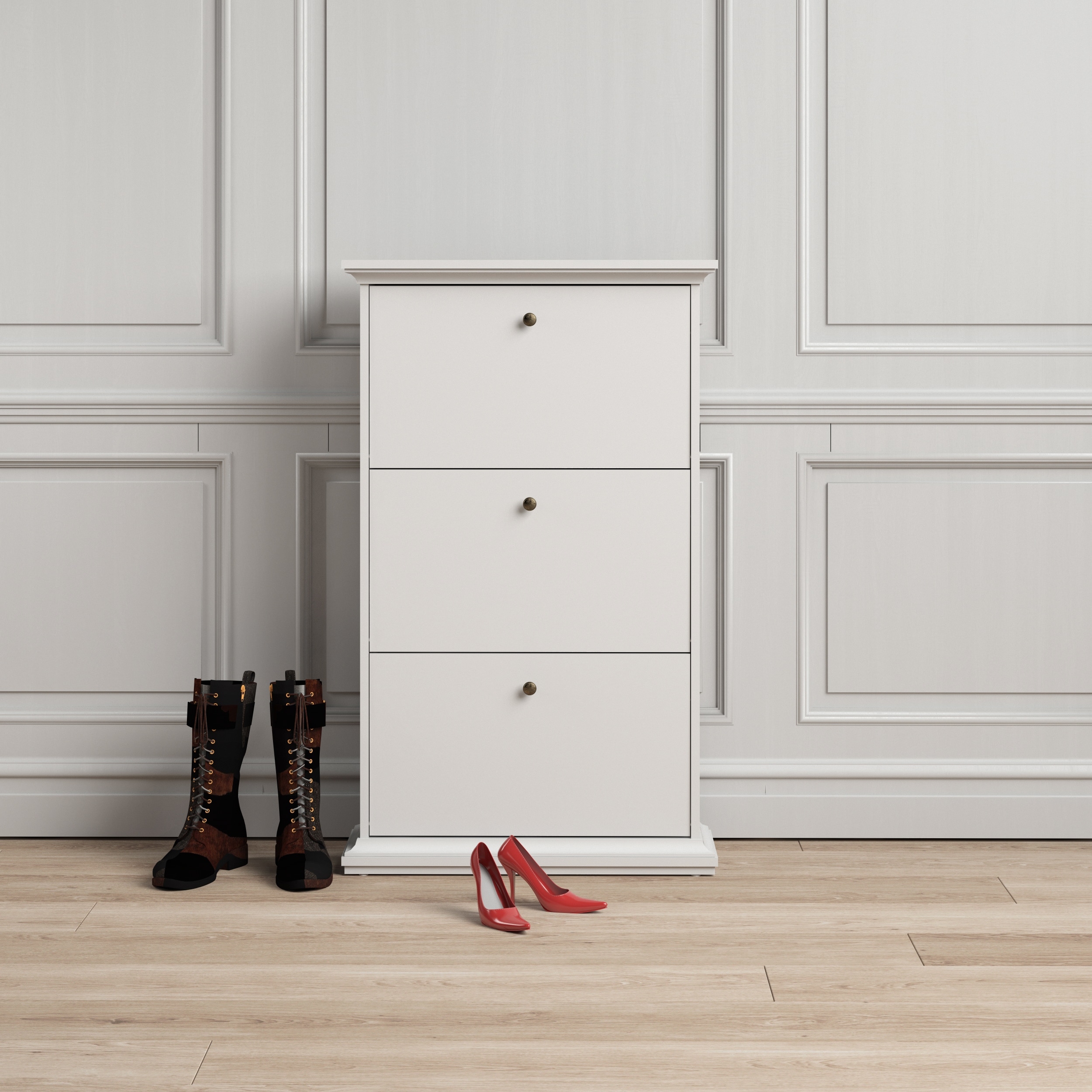 Porch Den Virginia Contemporary 3 Drawer White Shoe Storage