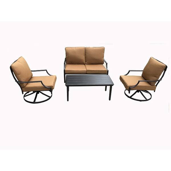 Direct Wicker Outdoor Patio Dinning Swivel Chairs Rocker Set Of 2 Iron For Garden Backyard Furniture Yellow Cushions Overstock 32017758