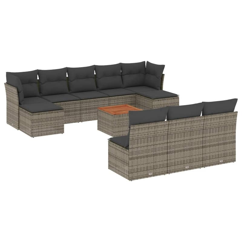 vidaXL Patio Sofa Set with Cushions Outdoor Furniture 11 Piece Poly Rattan - 24.4 x 24.4 x 27.2