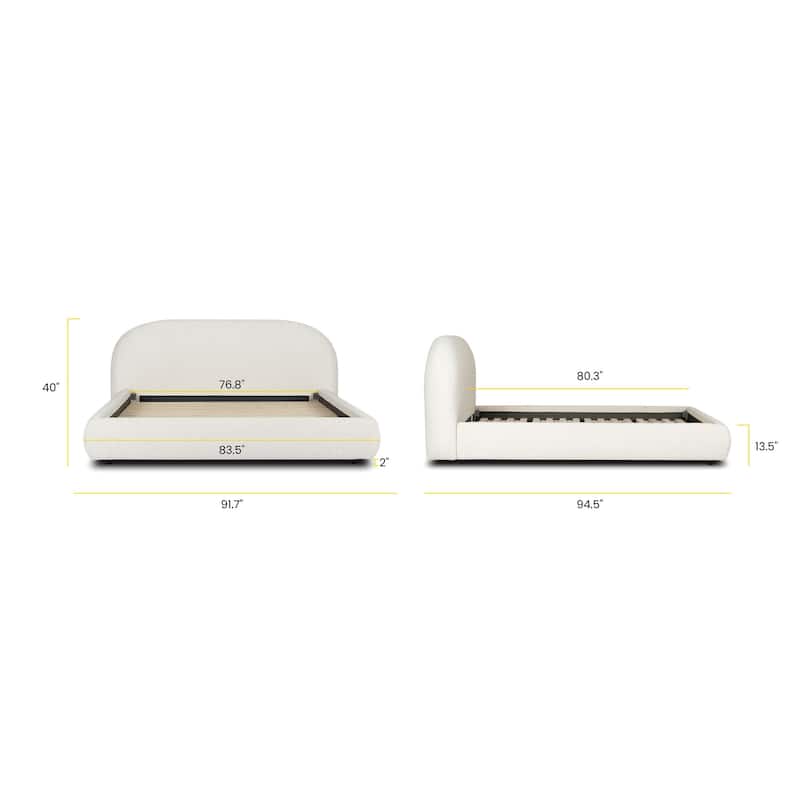 Poly & Bark Genoa Bed - Fully Upholstered with Rounded Profile