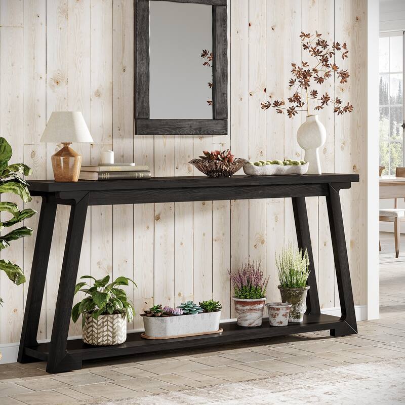 63-Inch Long Solid Wood Console Table For Living Room - Black