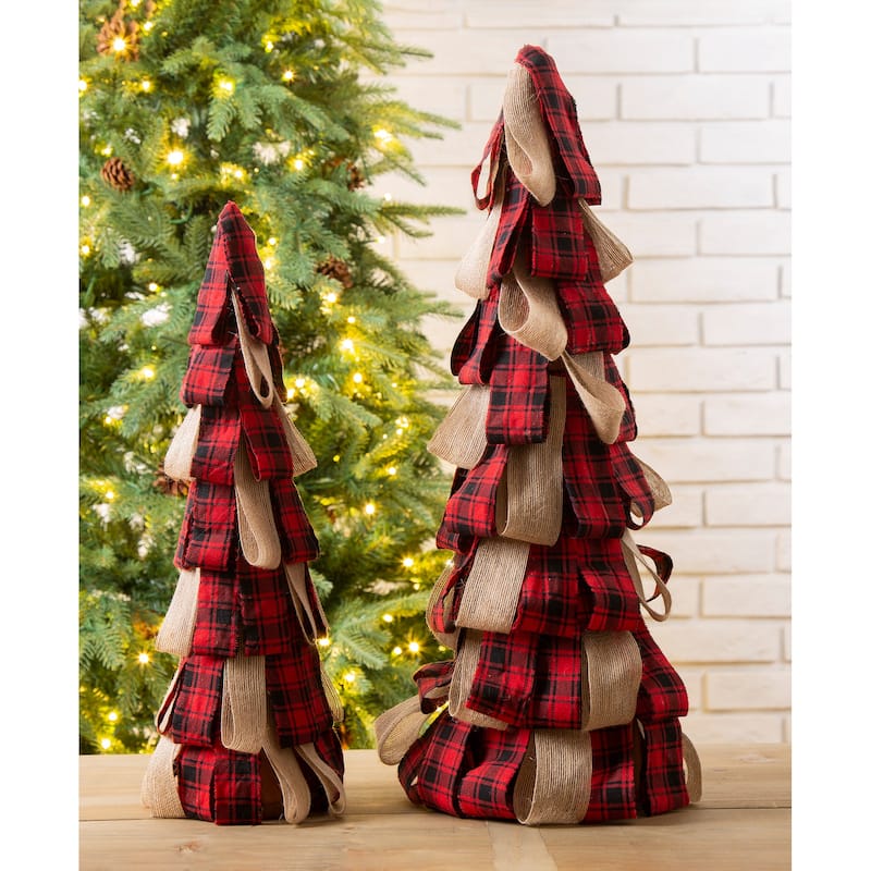 Glitzhome 17"H Christmas Plaid Fabric Tabletop Tree