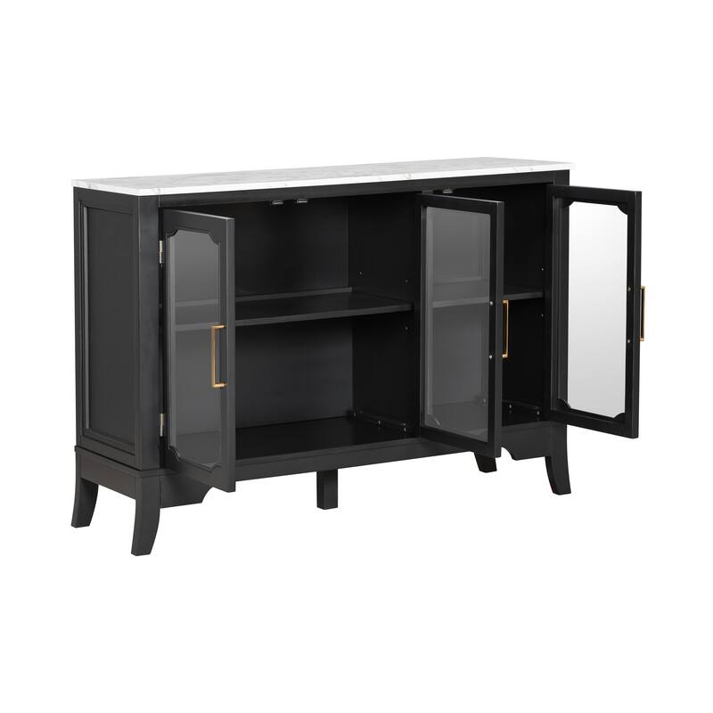 Roomfitters Large 3-Door Sideboard Storage Cabinet with Glass Accents