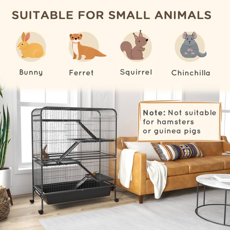 Charcoal Grey Small Animal Cage with Steel Frame, 5 Tiers and Ramps - 41" L x 20.75" W x 53.5" H