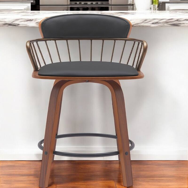 Faux Leather Counter Height Bar Chair with Arms, Swivel and Footrest