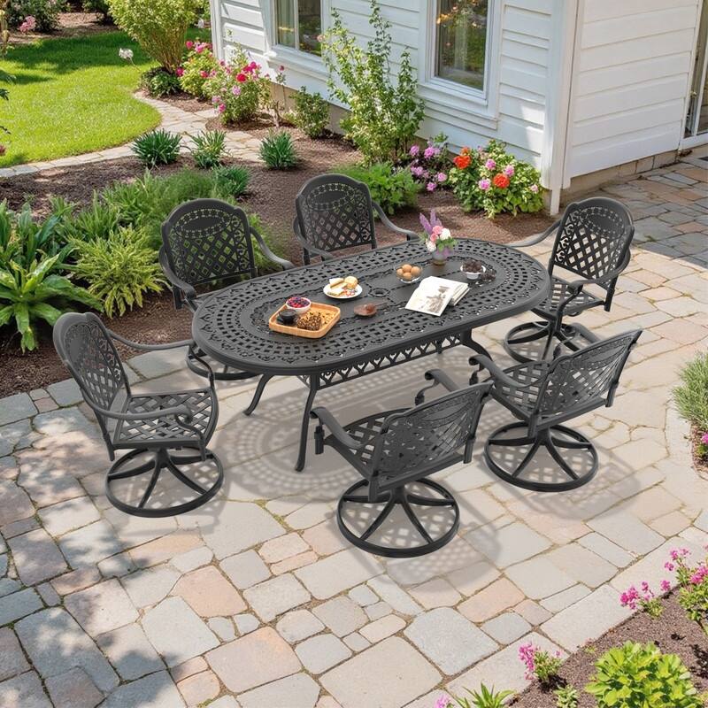 Traditions 7-Piece Patio Outdoor Dining Set with 6 Dining Chairs and Oval Dining Table, Rust Free