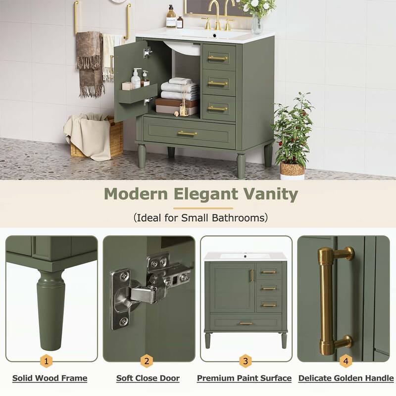 Bathroom Vanity with Ceramic Sink,Soft-Close Door,Multiple Drawers,and Ample Storage for Modern Bathrooms