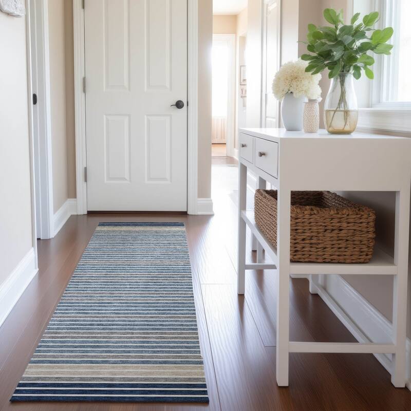 Premium Washable Super Soft Border Geo Mayfield Rug - Navy - 2'3" x 7'6"