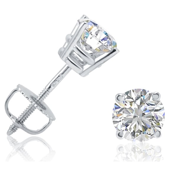 Amanda Rose Collection 1ct TW AGS Certified Diamond Stud Earrings in 14K White Gold with Screw Backs