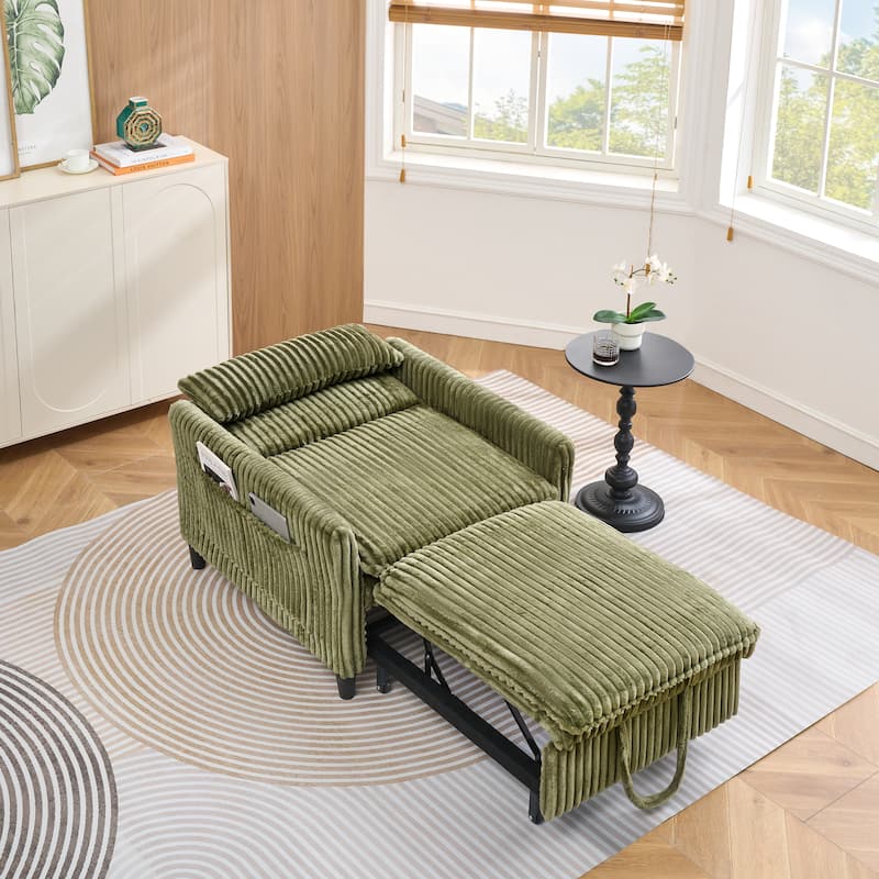 Corduroy Accent Chair Convertible Chaise Lounge, Single Sofa Chair Lounge Chair Pull-out Sleeper Sofa Bed