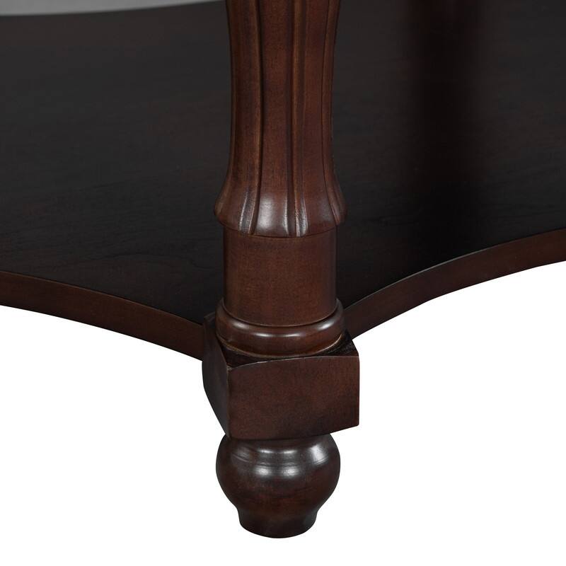 Vintage 45" Oval Coffee Table with Drawer and Storage Shelf, Elegant French Country Living Room Accent Table