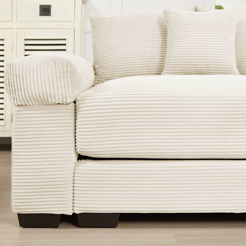 Oversized Cloud Modular Sectional Couch,Corduroy Fabric Extra-Wide Armrests Throw Pillows - Cream