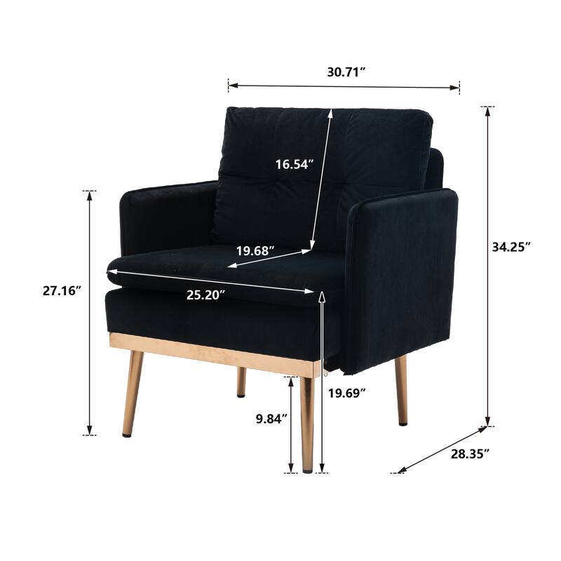 Velvet Upholstered Tufted Accent Chair With Rose Golden feet