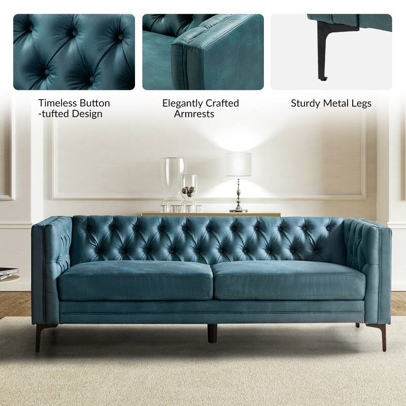 Calymne 84" Classic Square Arms Sofa with Button-Tufted Back by HULALA HOME