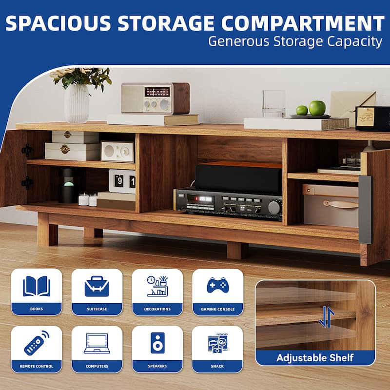 Moasis 59"W Fluted TV Stands for TVs up to 65 Inches, Entertainment Center with Power Outlets