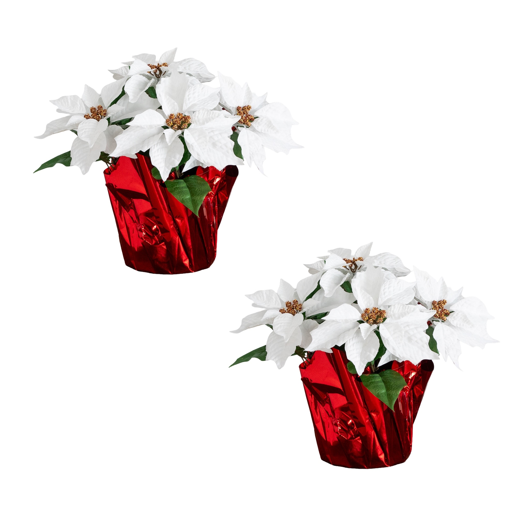 13-in Poinsettia Arrangement in Red Wrapped Planter - Set of 2