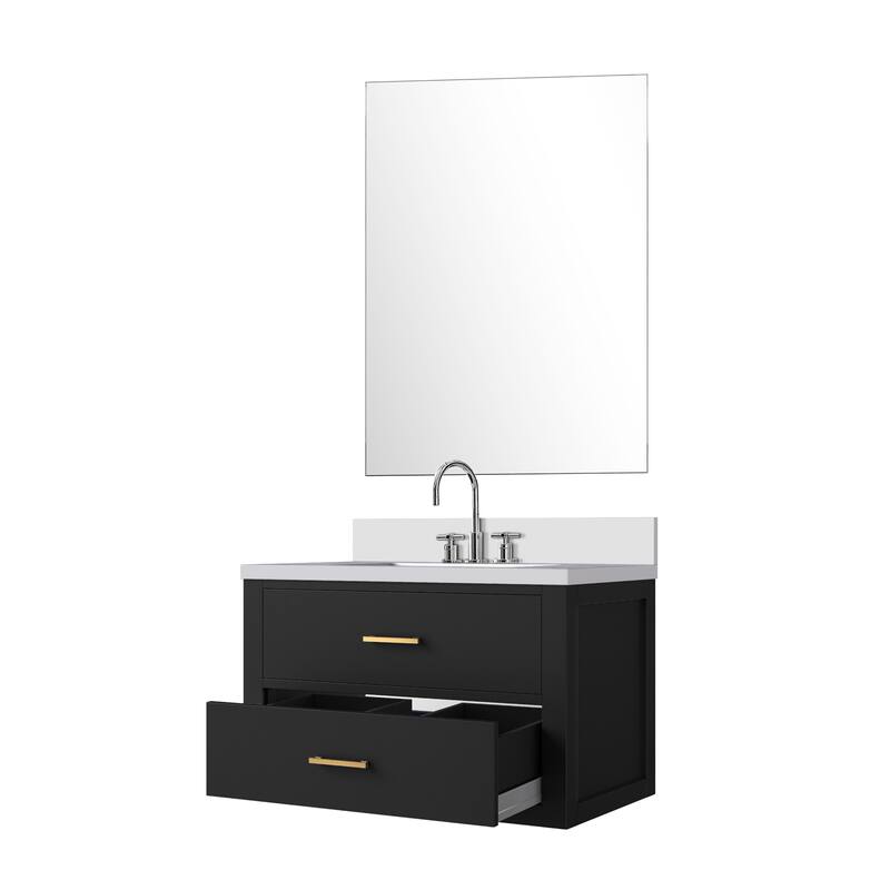 Castor Bath Vanity with Quartz Top, Sink, Mirror and Faucet