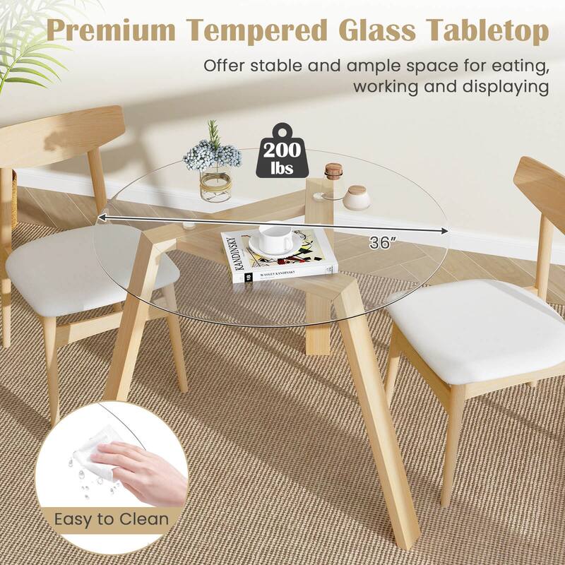 Costway 36" Round Glass Dining Table for 4 with Tempered Glass - See Details