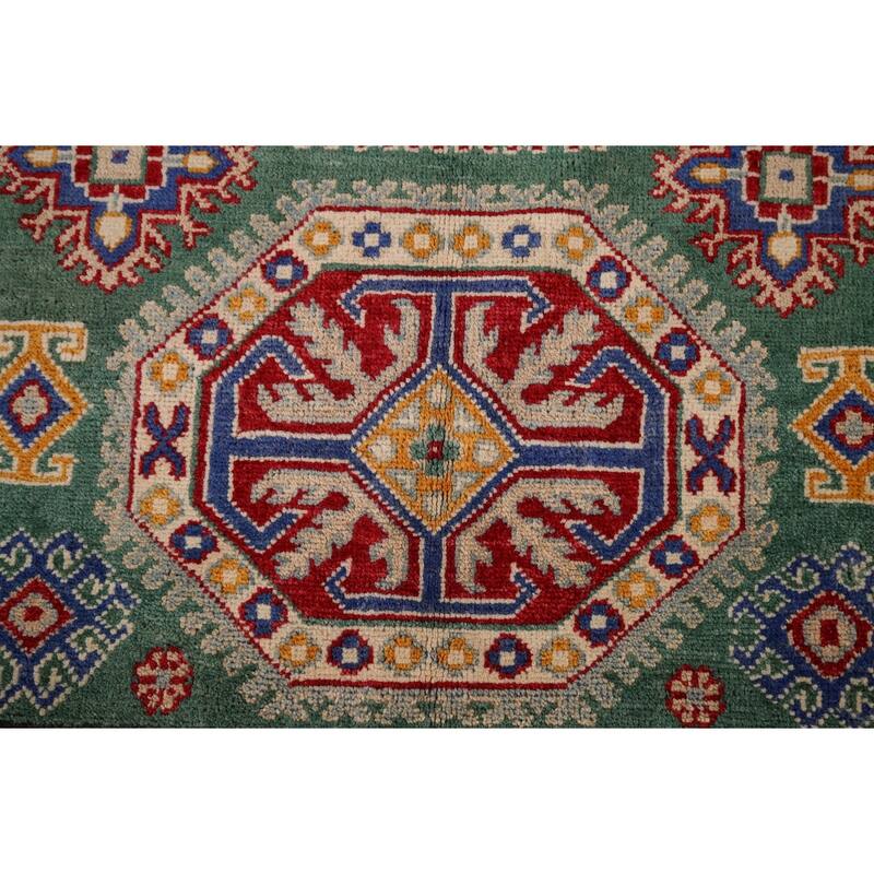 Traditional Green Kazak Accent Rug Hand-Knotted Wool Carpet - 3'5" x 4'11"