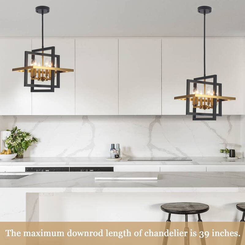 6 - Light Farmhouse Metal Cage Chandelier Rectangle Hanging Light