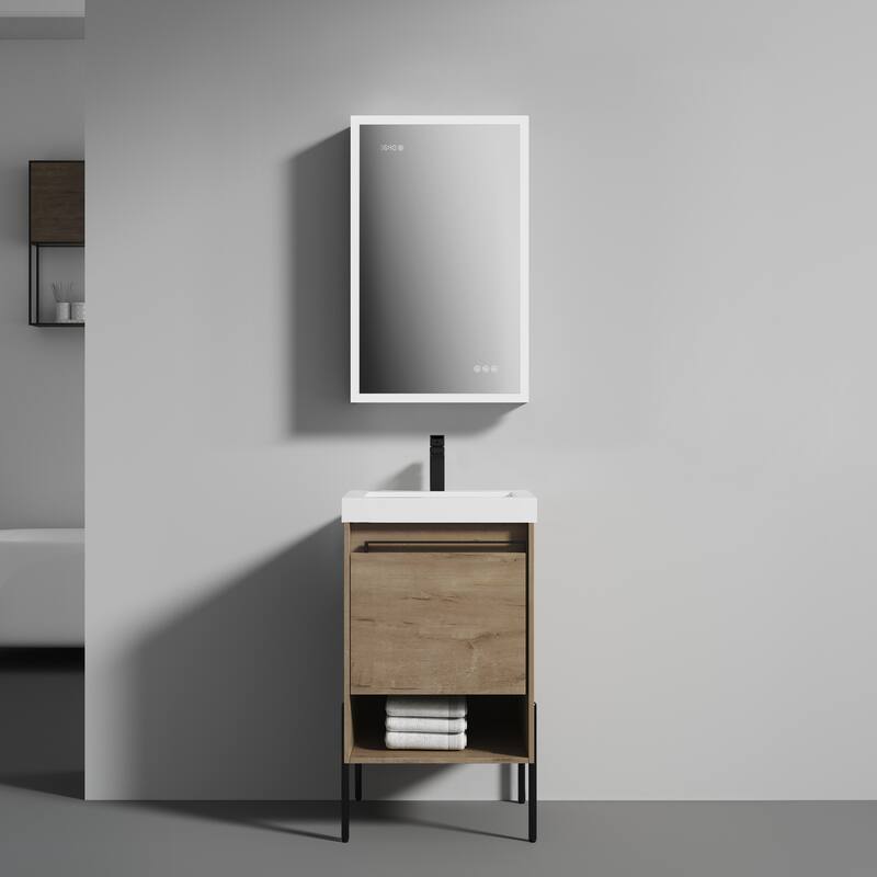 Freestanding Bathroom Vanity Set with Open Shelf & Topmounted Sink
