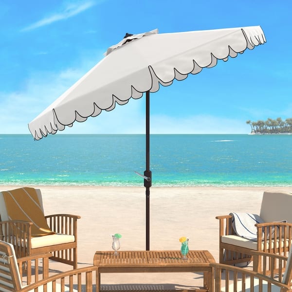 slide 2 of 8, SAFAVIEH Venice 9ft Round Outdoor Patio Umbrella - UV Resistant with Crank & Button Tilt White