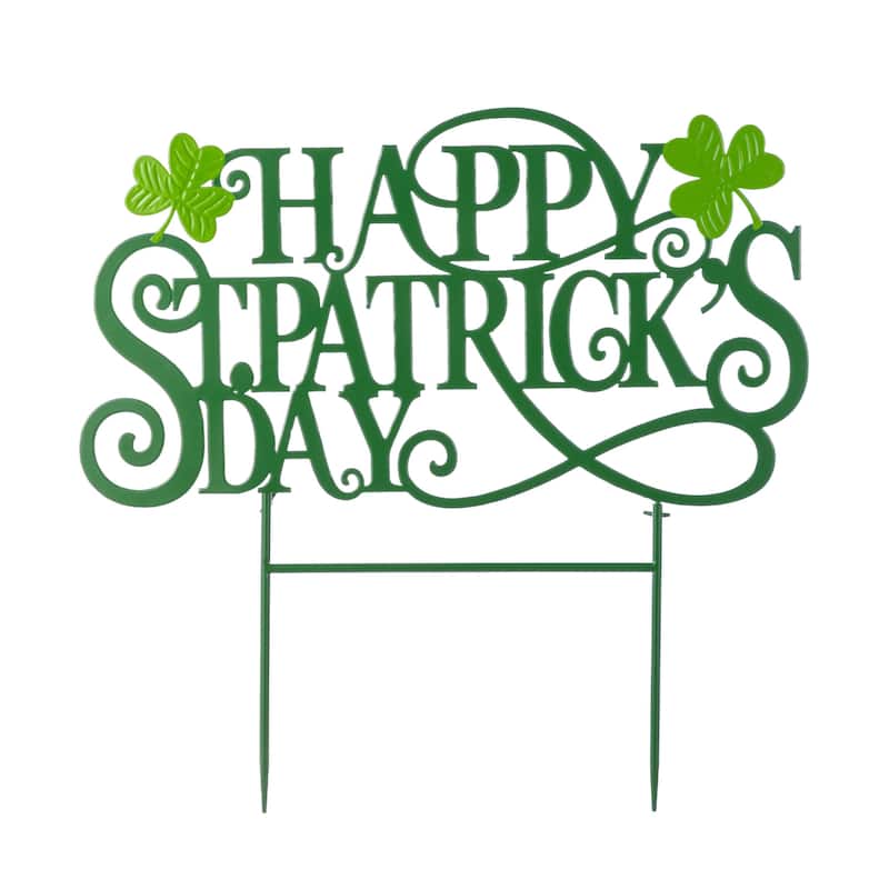Glitzhome Happy St. Patrick's Day Metal Yard Stakes or Wall Sign