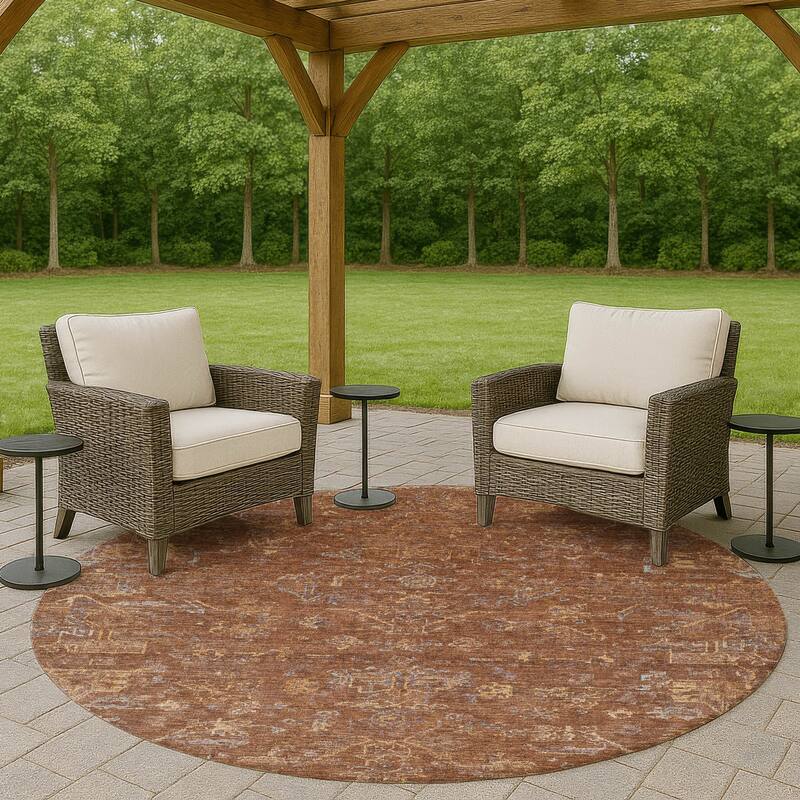 Machine Washable Indoor/ Outdoor Traditional Chelsea Chantille Rug - Paprika - 8' x 8'