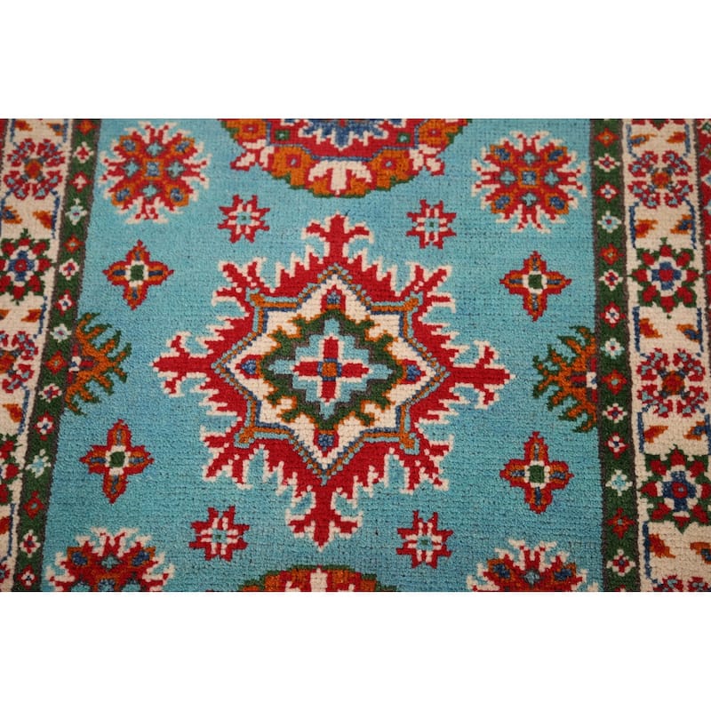 Turquoise Blue Kazak Foyer Rug Handmade Oriental Wool Carpet - 1'11" x 2'11"