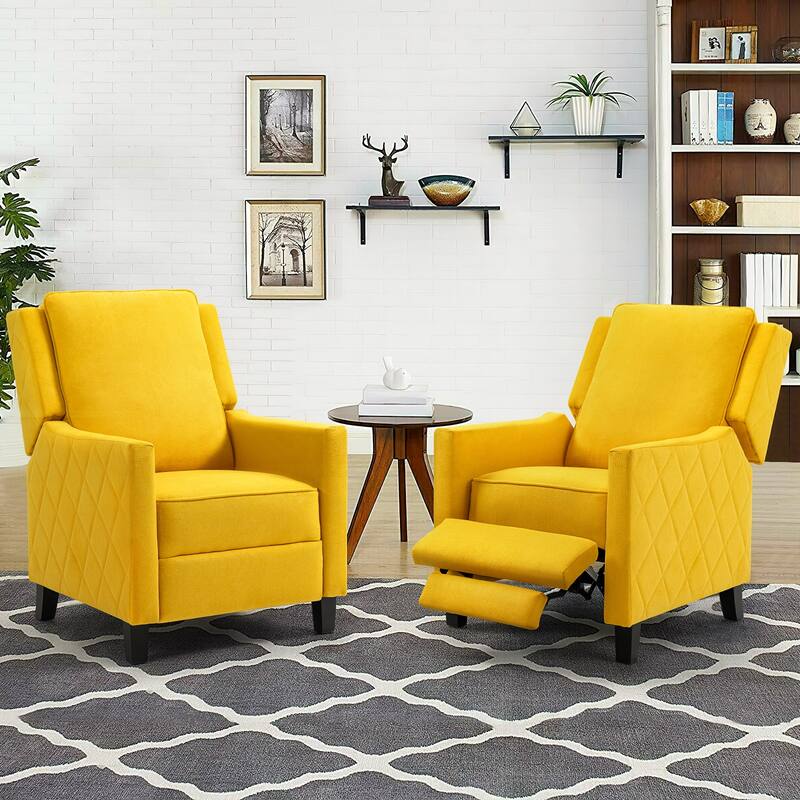 AVAWING Set of 2 Push Back Recliner Chair Linen Wing Back Chair - Yellow