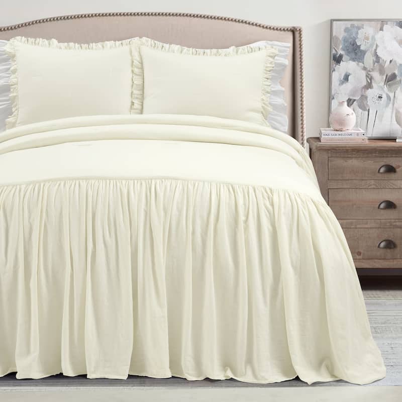 Lush Decor Belgian Flax Prewashed Linen Rich Cotton Blend Bedspread 3Piece Set - Ivory - King - Cal King
